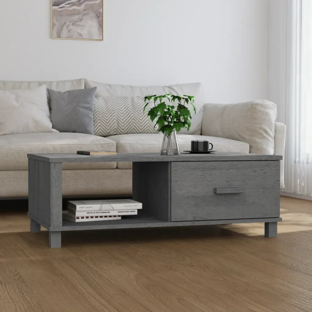 Table basse en bois massif pin 100 x 55 x 35 cm gris