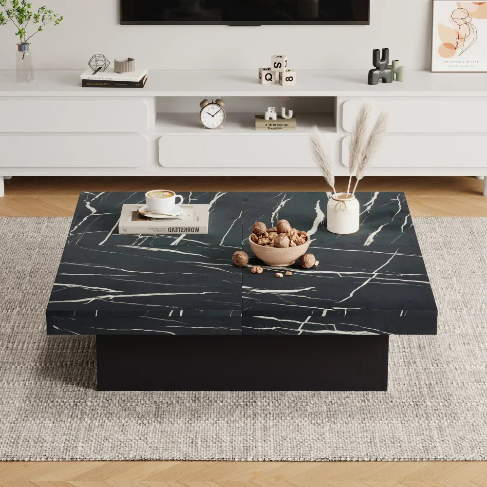 Table basse en bois et noir 90x90x25 cm