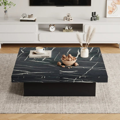 Table basse en bois et noir 90x90x25 cm