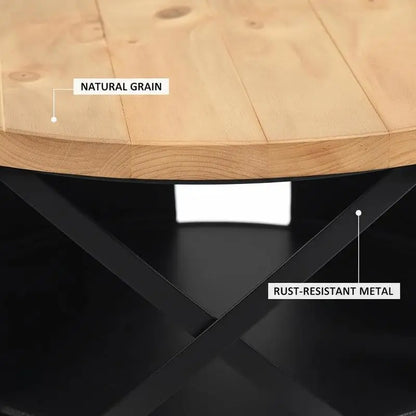Table basse en bois et noir ronde 3 niveaux métal 50 kg