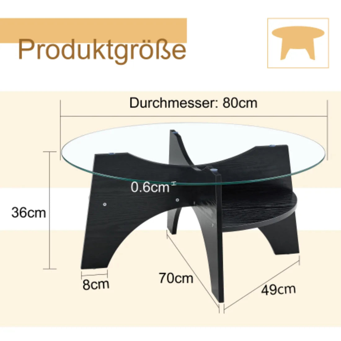 Table basse bois clair et verre transparent ronde 80 cm avec pieds éventail