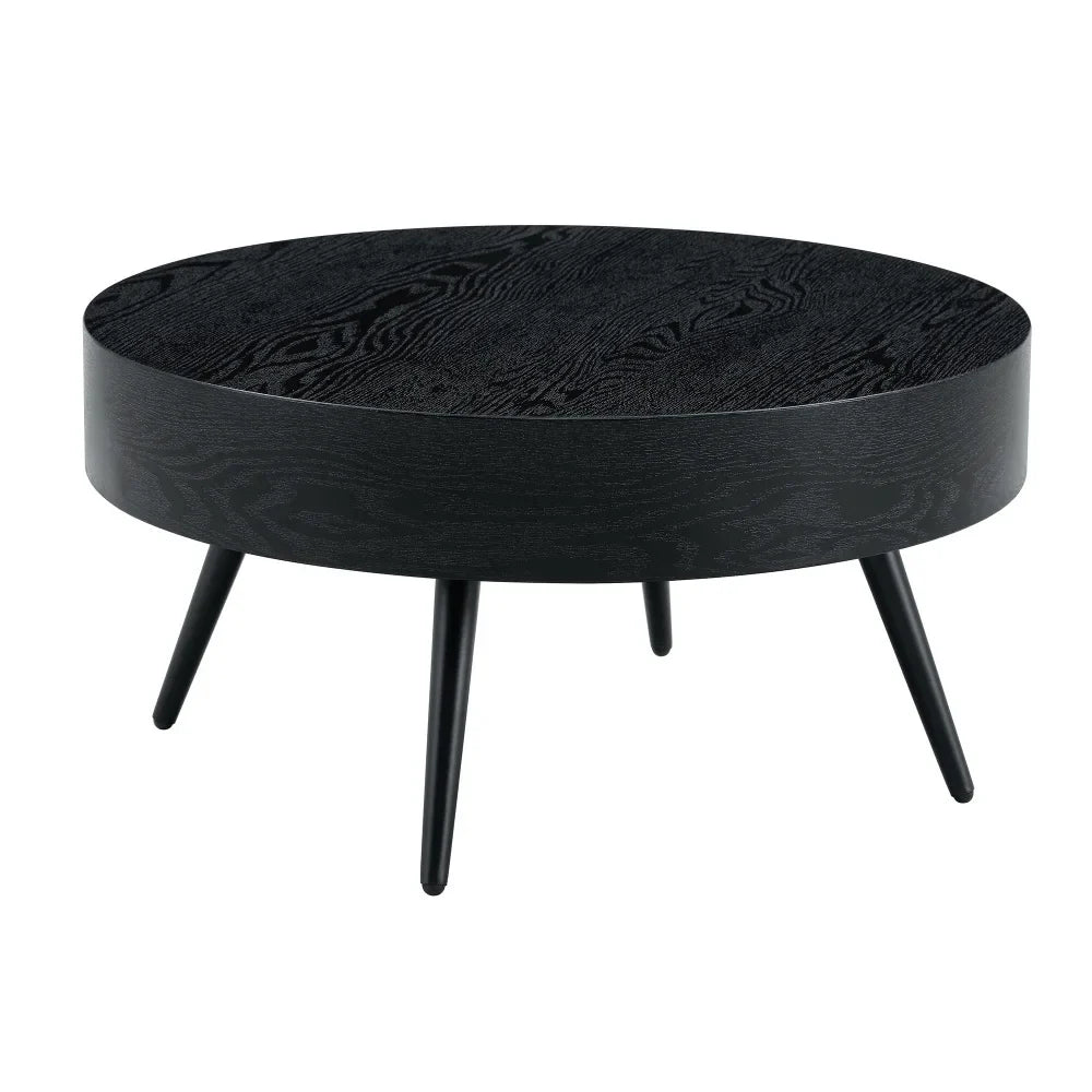 Table basse bois clair rond 70 cm pieds métal noir