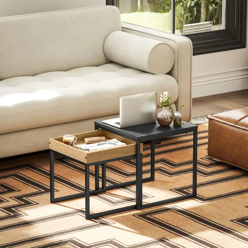 Table basse en bois et noir 45x45x45 cm et 40x40x40 cm