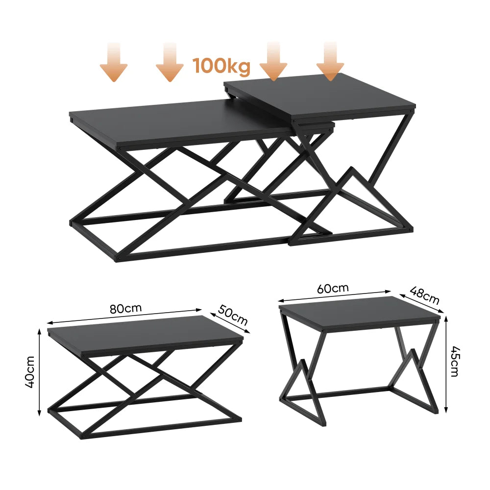 Table basse en bois et noir 80x50x40 cm