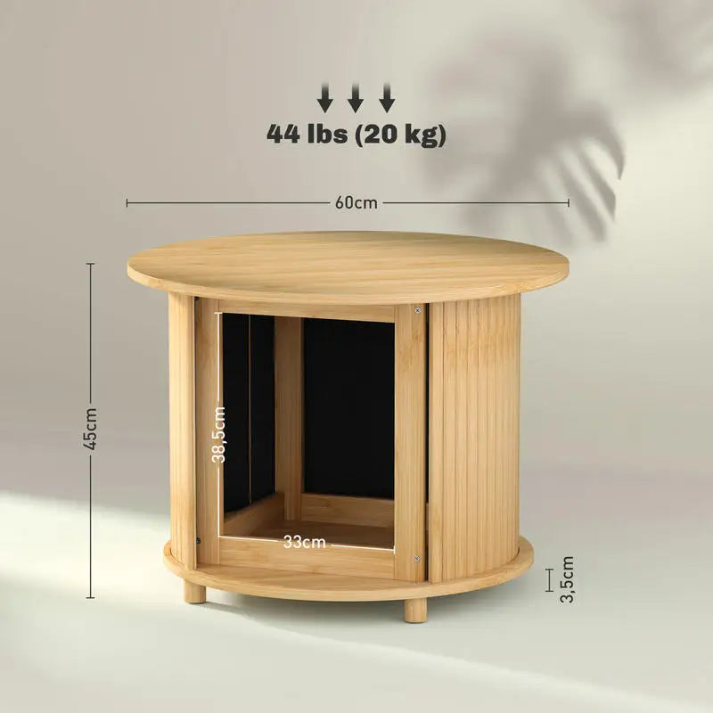 Table basse ronde en bambou avec rangement coulissant 60x45H cm