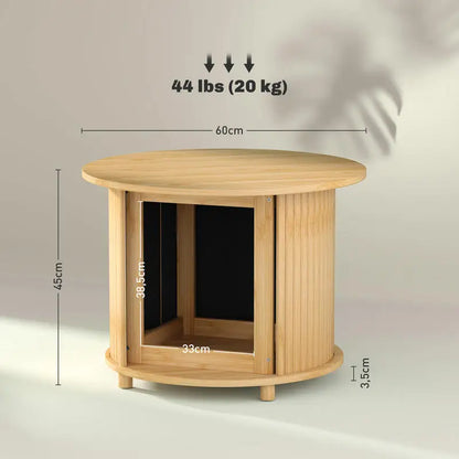 Table basse ronde en bambou avec rangement coulissant 60x45H cm