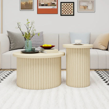 Table basse bois clair 2 pièces avec table d'appoint ondulée