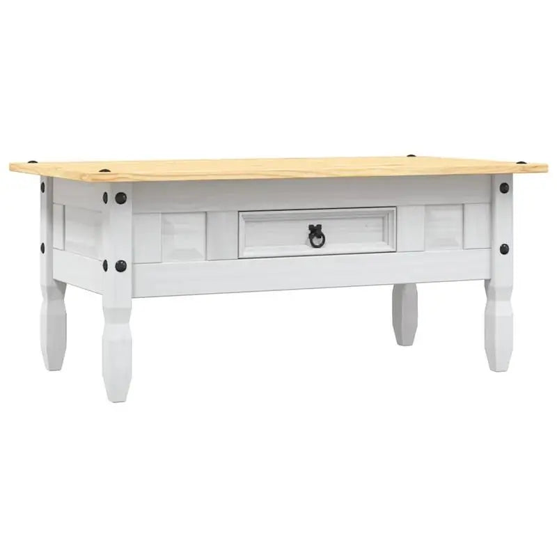 Table basse blanche et en bois de pin massif 100x55x44 cm
