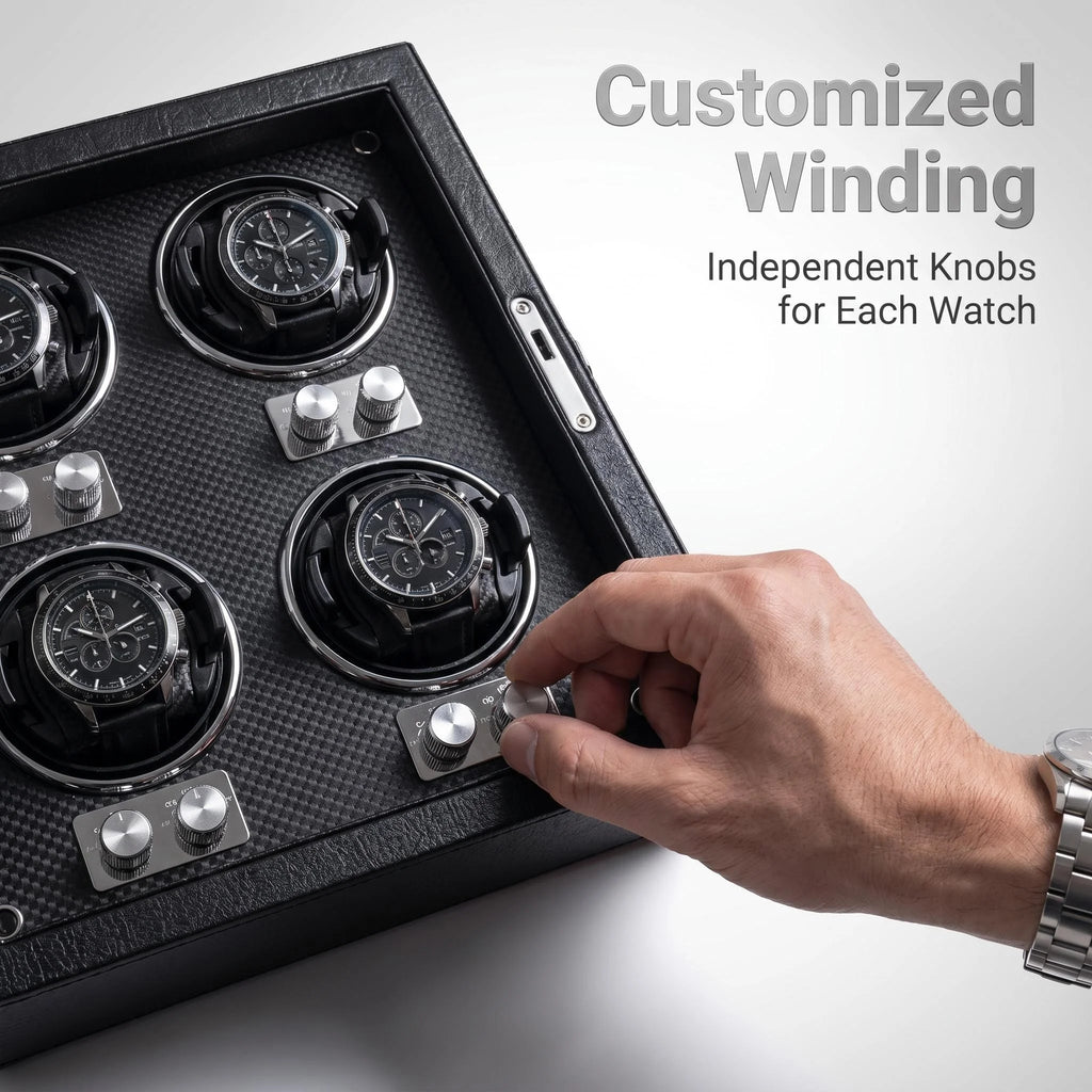 Premium PU Leather Watch Winder with Key Lock & Transparent Glass Door, Automatic Watch Storage Box for Mechanical Watches