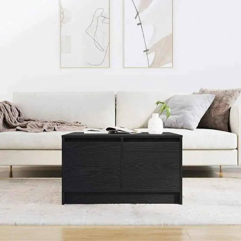 Table basse en bois et noir avec tiroirs 70,5x70x40 cm
