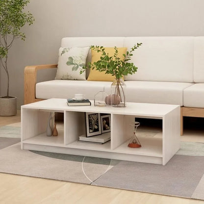 Table basse blanche et en bois massif pin 110x50x34 cm