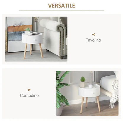 Table basse blanche et en bois ronde avec tiroir