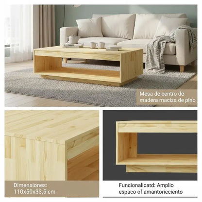 Table basse en bois massif 110x50x33,5 cm pin moderne