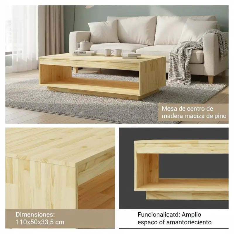 Table basse en bois massif pin 110 x 50 x 33,5 cm brune