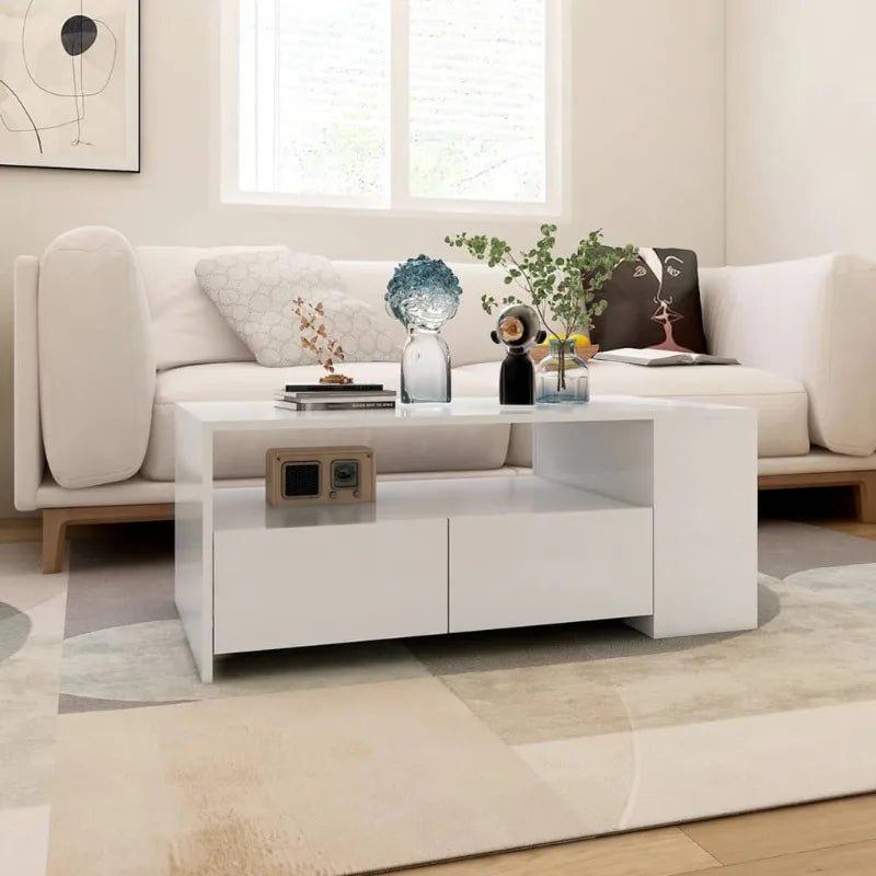 Table basse blanche et en bois d'ingénierie 102x55x42 cm