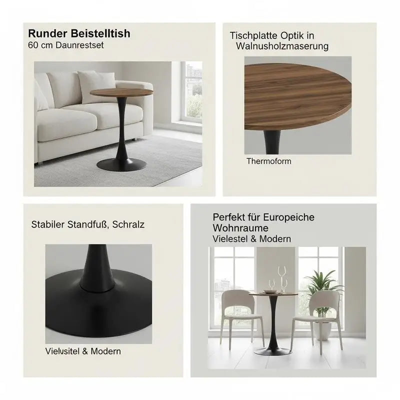 Table basse ronde en bois MDF Ø60 cm pied noir