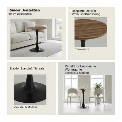 Table basse ronde en bois MDF Ø60 cm pied noir