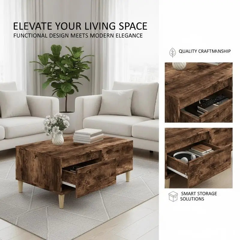 Table basse en bois massif avec tiroir de rangement