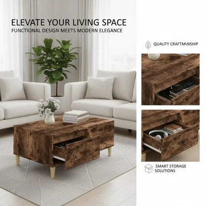 Table basse en bois massif avec tiroir de rangement