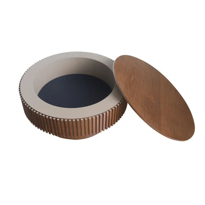 Table basse en bois massif ronde 75 cm avec rangement