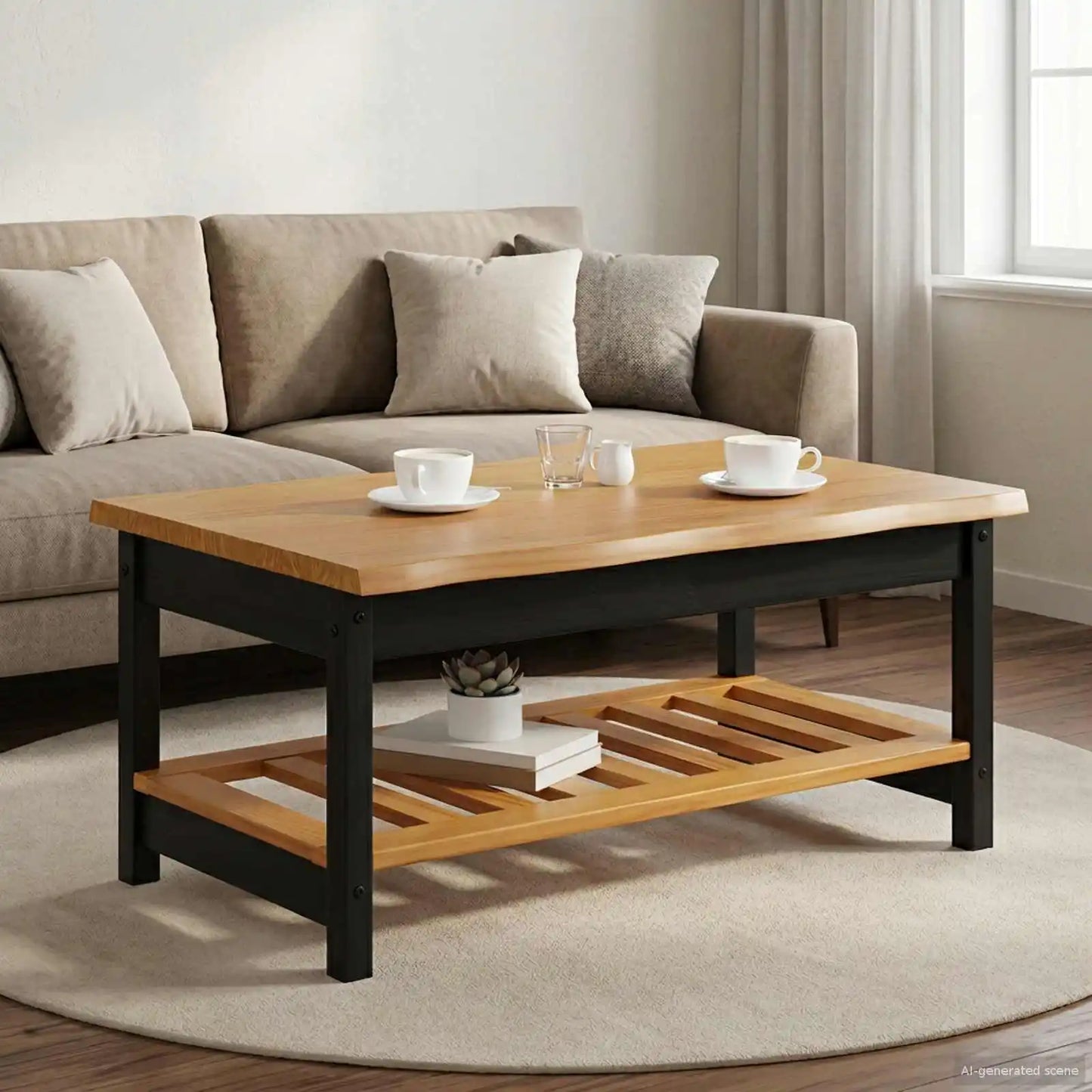 Table basse en bois massif pin 100 x 60 x 45,5 cm noire