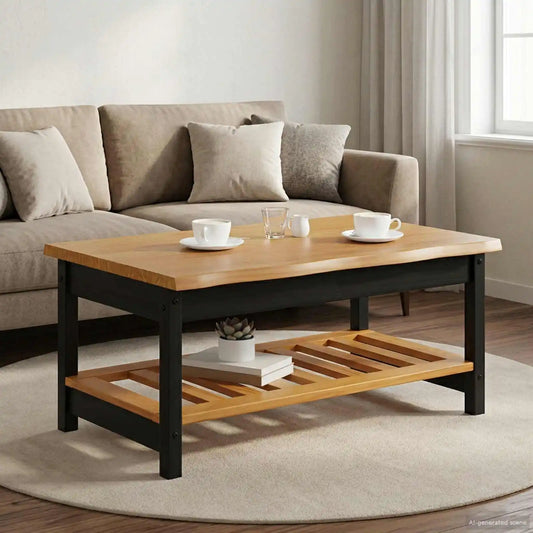 Table basse en bois massif pin 100 x 60 x 45,5 cm noire