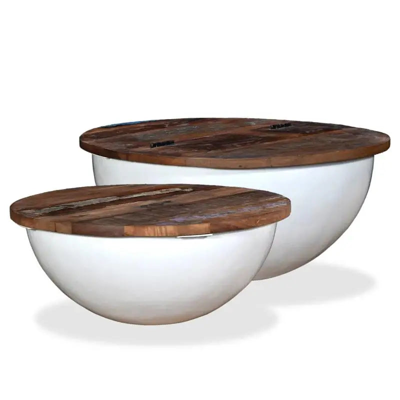 Table basse en bois massif forme bol piètement acier