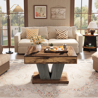 Table basse en bois massif 80 x 80 x 51 cm marron foncé et noire