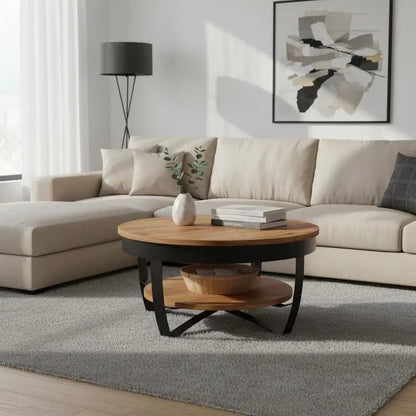 Table basse en bois massif acacia style béton 65x65x32 cm