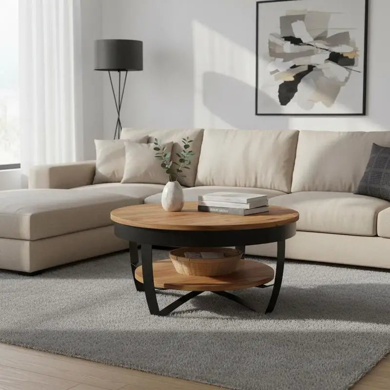 Table basse en bois massif acacia 65 x 65 x 32 cm style béton