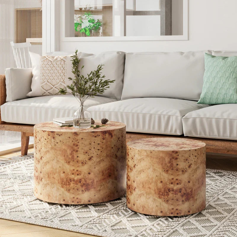 Table basse ronde en bois ensemble de 2 tables gigognes moderne naturel