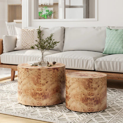 Table basse ronde en bois ensemble de 2 tables gigognes moderne naturel