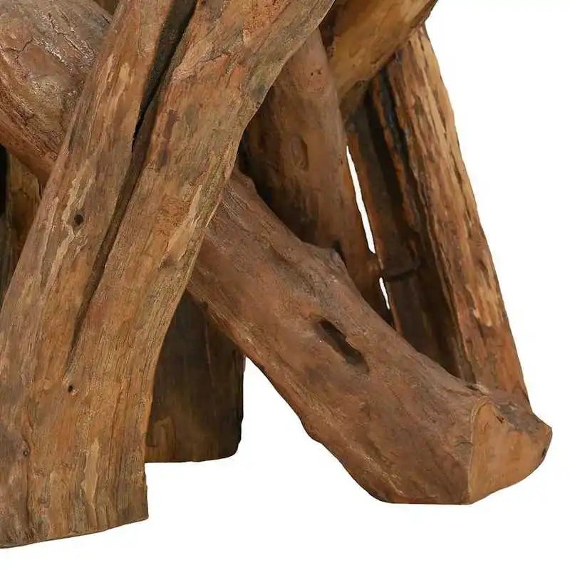 Table basse en bois massif teck bord brut 60 cm ronde