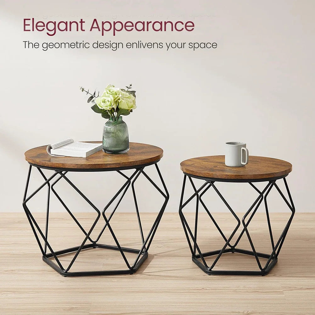 Table basse ronde en bois MDF avec verre trempé double étagère