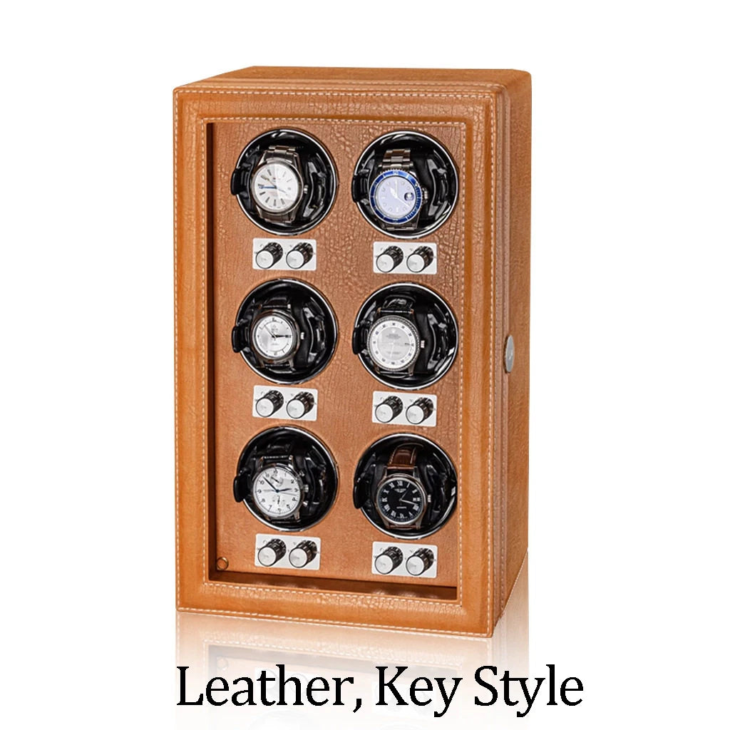 Premium PU Leather Watch Winder with Key Lock & Transparent Glass Door, Automatic Watch Storage Box for Mechanical Watches