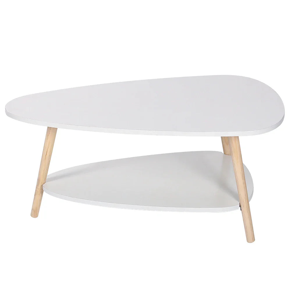 Table basse blanche et en bois ovale 2 niveaux 90x60x40 cm