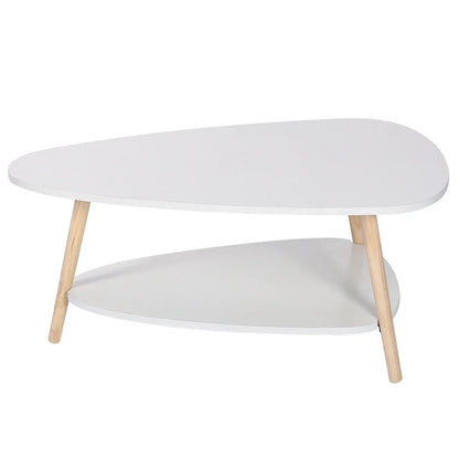 Table basse blanche et en bois ovale 2 niveaux 90x60x40 cm