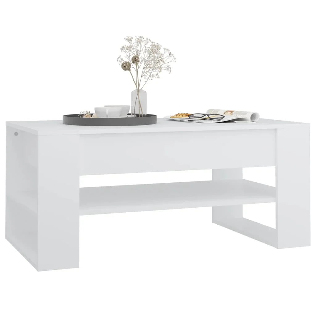 Table basse blanche et en bois d'ingénierie 102x55x45 cm