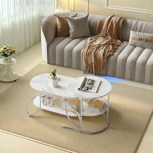 Table basse blanche et en bois 2 pièces gigognes 80x46x45 + 52x52x51 cm