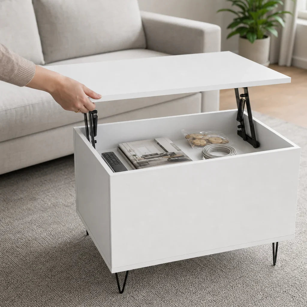 Table basse blanche et en bois d'ingénierie 60x44,5x45 cm
