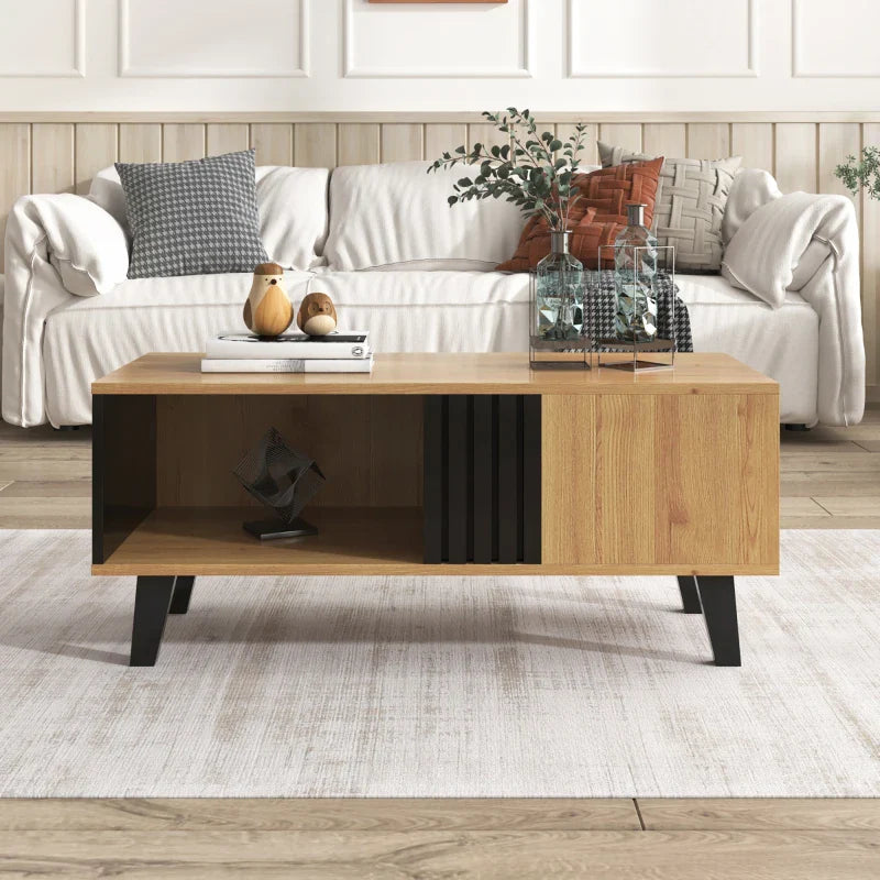 Table basse en bois et noir 100 x 60 x 45 cm avec tiroirs MDF
