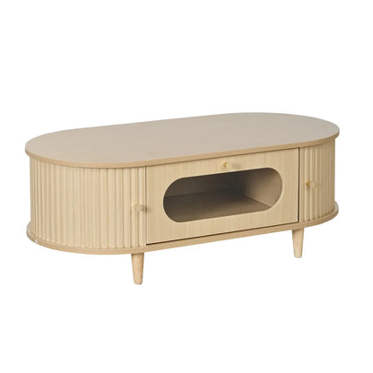Table basse bois clair avec tiroir et porte coulissante 100x50x36 cm