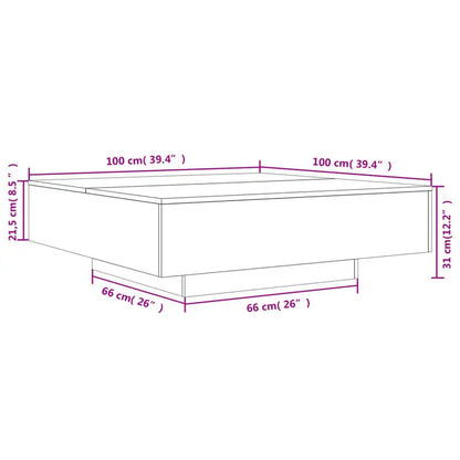Table basse blanche et en bois 100x100x31 cm
