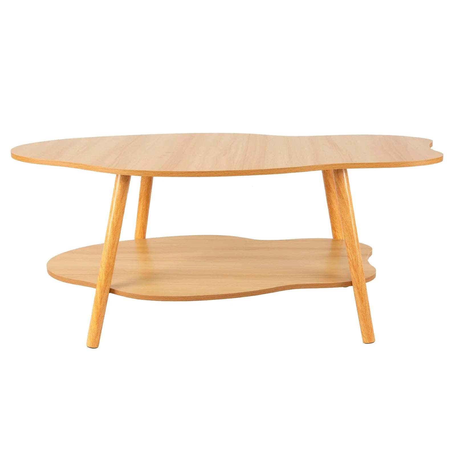 Table basse bois clair 100x50x40 cm avec rangement double niveau