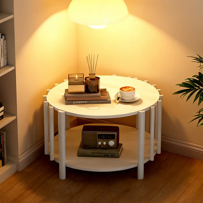Table basse ronde en bois 2 niveaux avec rangement 74 cm