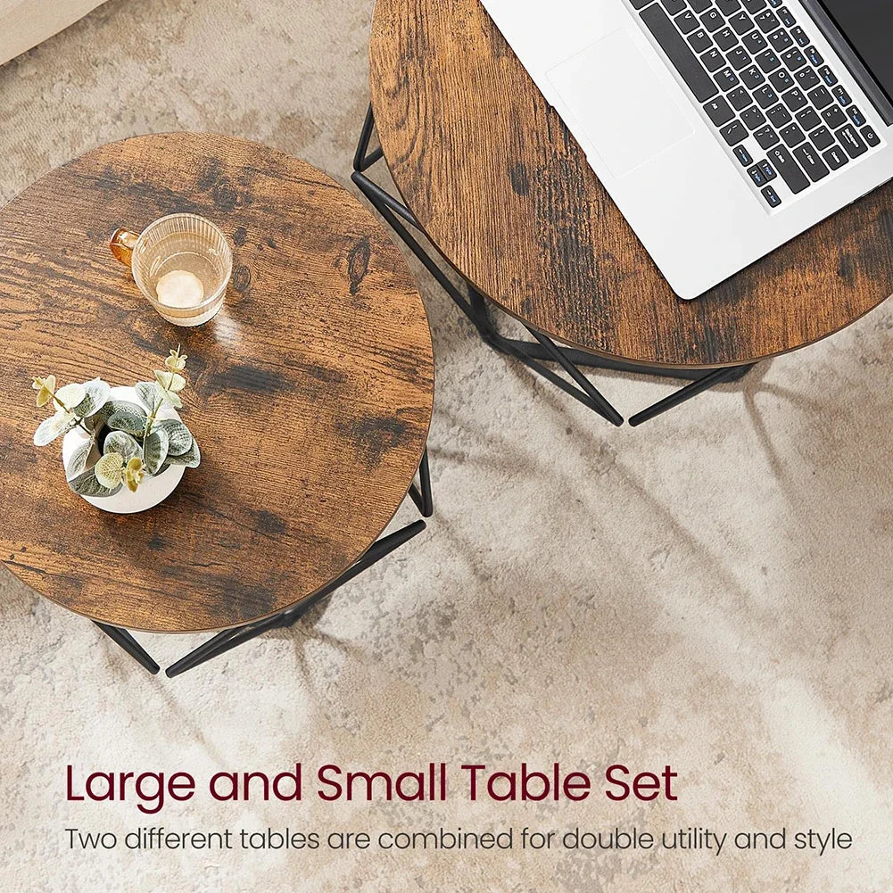 Table basse ronde en bois MDF avec verre trempé double étagère