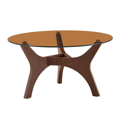 Table basse ronde en bois avec plateau verre trempé ambre 80x42,2 cm