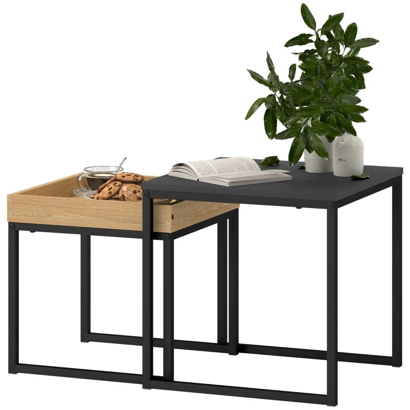 Table basse en bois et noir 45x45x45 cm et 40x40x40 cm