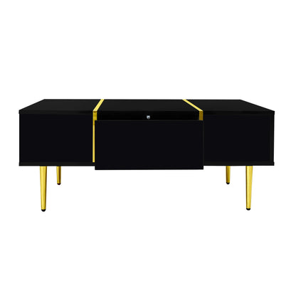 Table basse en bois et noir haut brillant avec 2 tiroirs 100 x 60 x 41,5 cm MDF