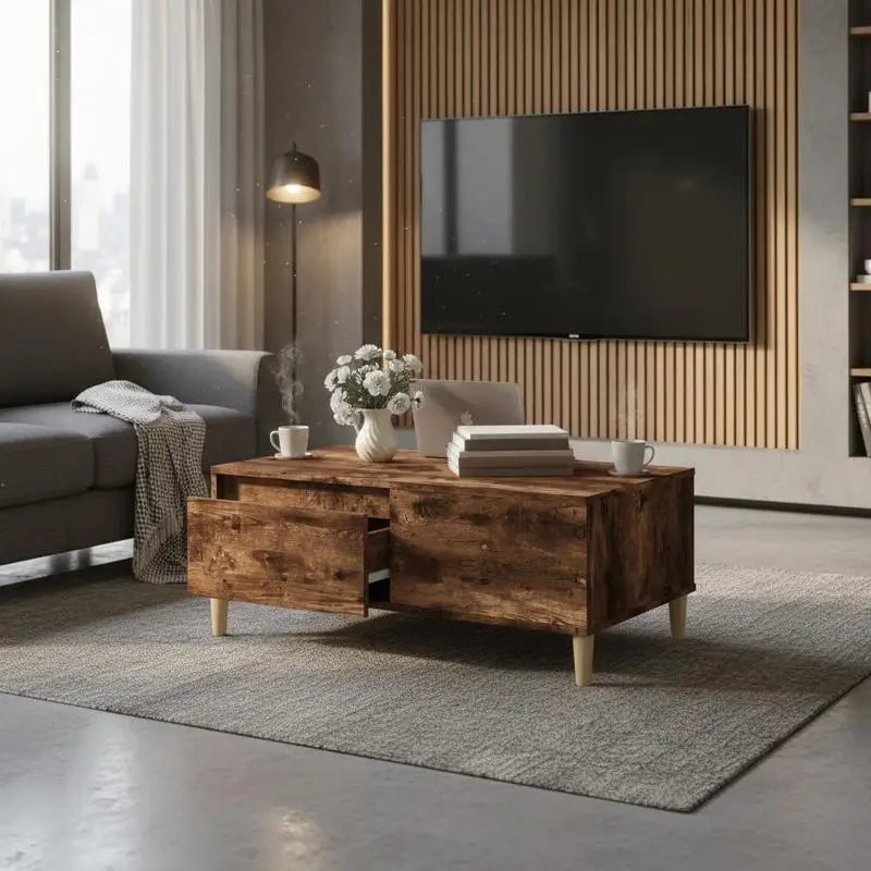 Table basse en bois massif avec tiroir de rangement